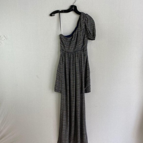 BEBE Navy Plaid One Shoulder Mini Dress NWT - Picture 3 of 12